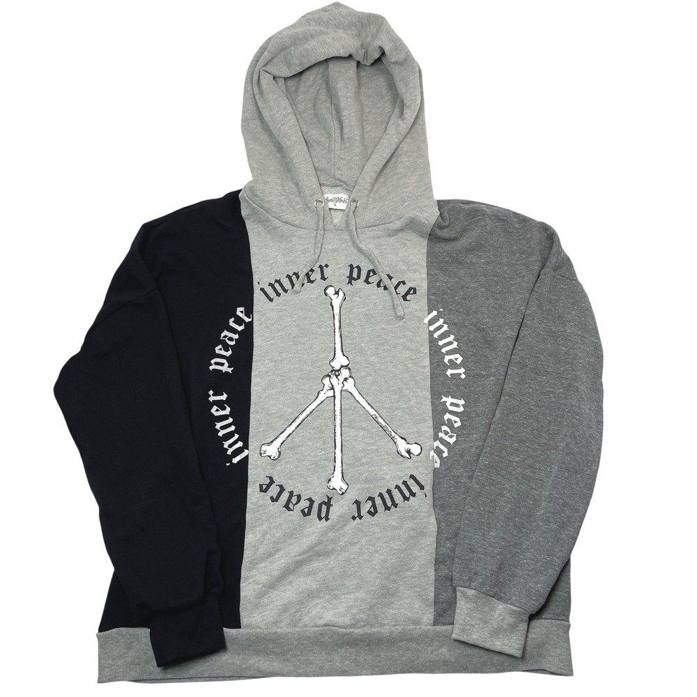 Lauren Moshi Hoodie Skeleton Bones Inner Peace Sign Graphic Spooky Season Sz M
